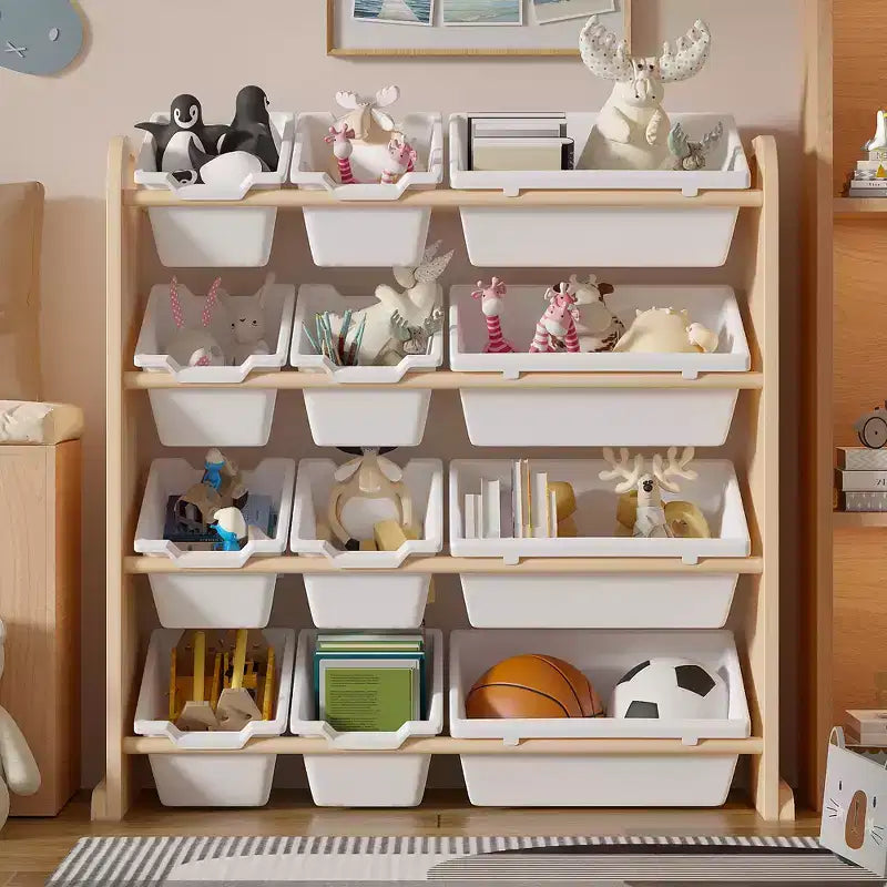 Kids Toy 12 , Wooden Toy Rack for Toddlers, Large-Capacity Playroom for Books or Toys