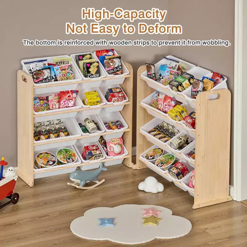 Kids Toy 12 , Wooden Toy Rack for Toddlers, Large-Capacity Playroom for Books or Toys