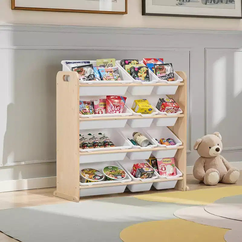 Kids Toy 12 , Wooden Toy Rack for Toddlers, Large-Capacity Playroom for Books or Toys