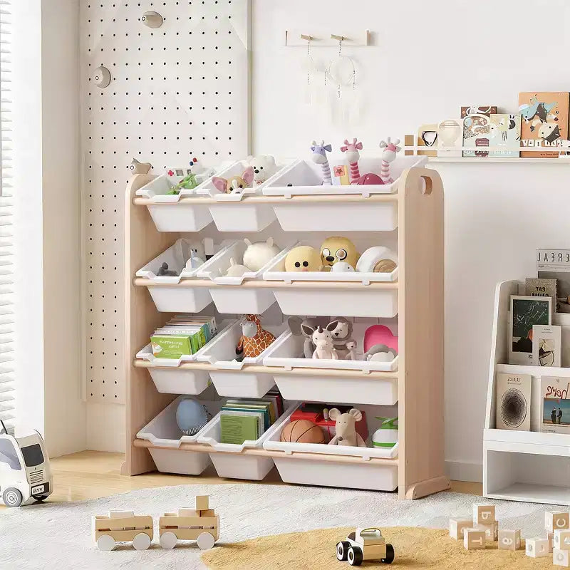 Kids Toy 12 , Wooden Toy Rack for Toddlers, Large-Capacity Playroom for Books or Toys