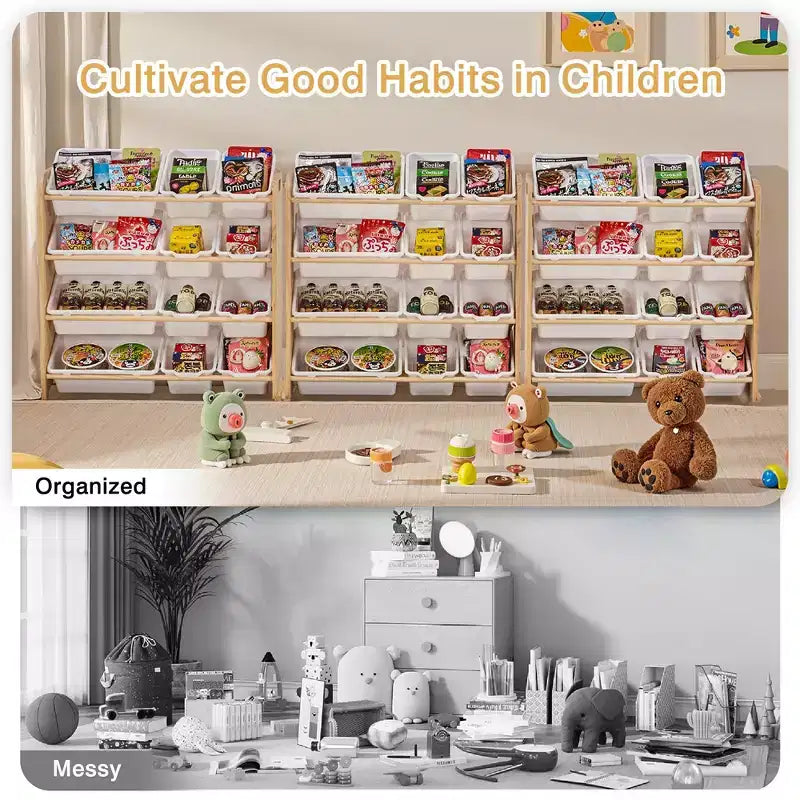 Kids Toy 12 , Wooden Toy Rack for Toddlers, Large-Capacity Playroom for Books or Toys