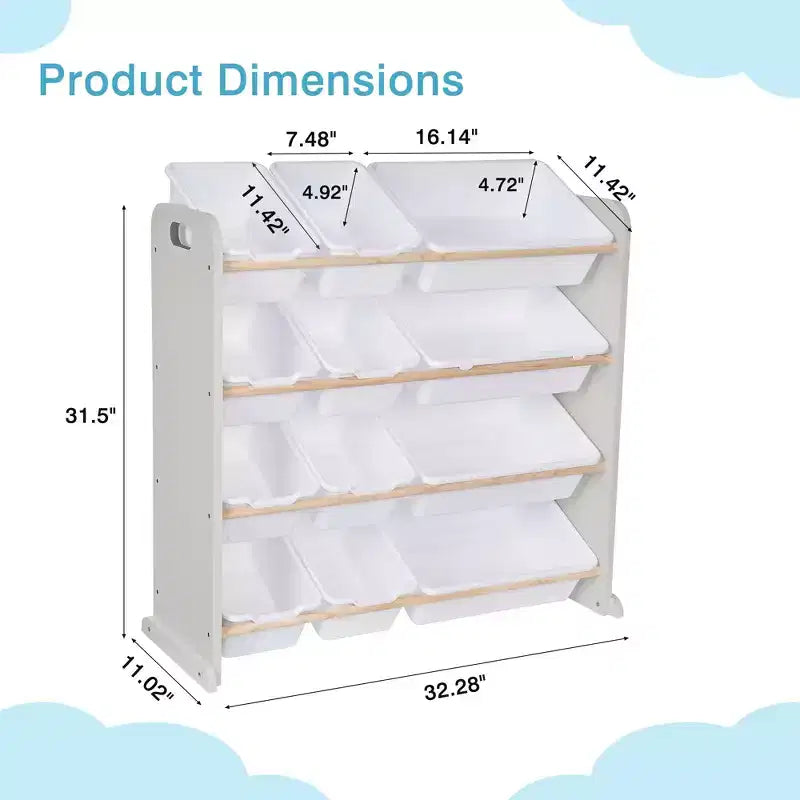 Kids Toy 12 , Wooden Toy Rack for Toddlers, Large-Capacity Playroom for Books or Toys