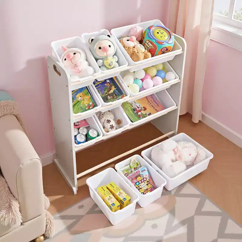 Kids Toy 12 , Wooden Toy Rack for Toddlers, Large-Capacity Playroom for Books or Toys