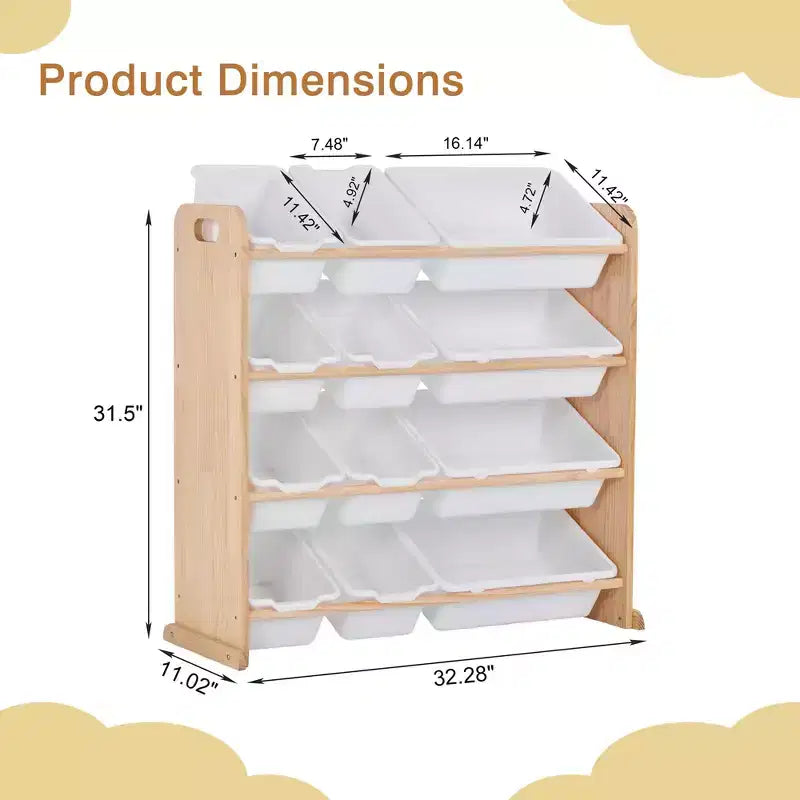 Kids Toy 12 , Wooden Toy Rack for Toddlers, Large-Capacity Playroom for Books or Toys