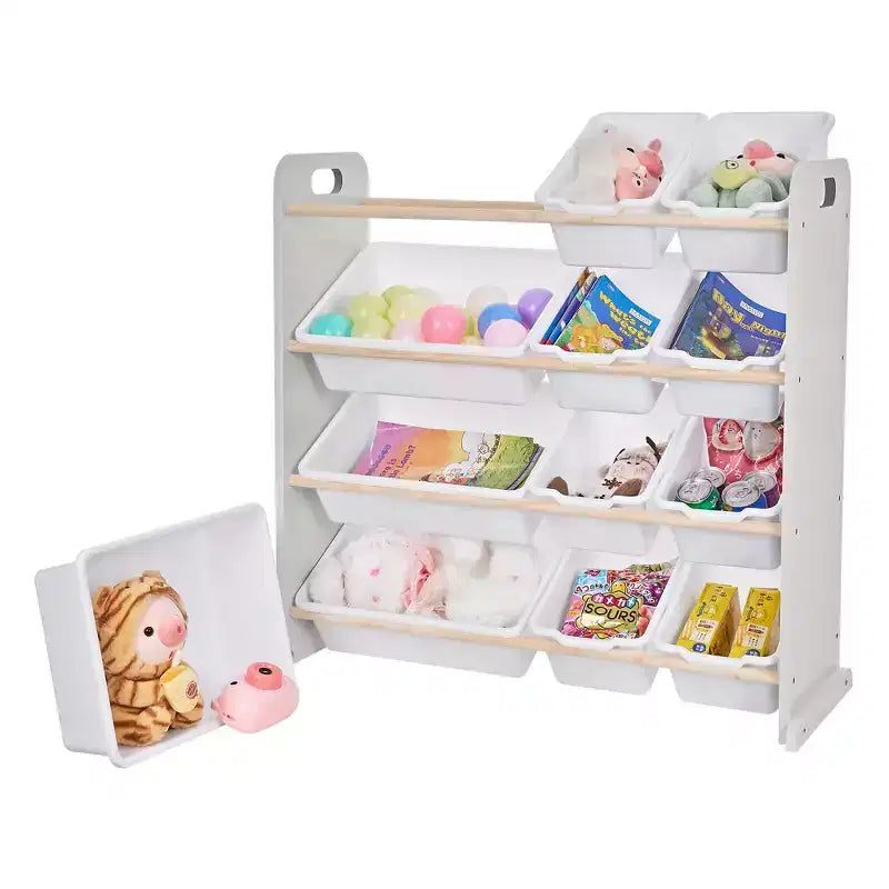 Kids Toy 12 , Wooden Toy Rack for Toddlers, Large-Capacity Playroom for Books or Toys