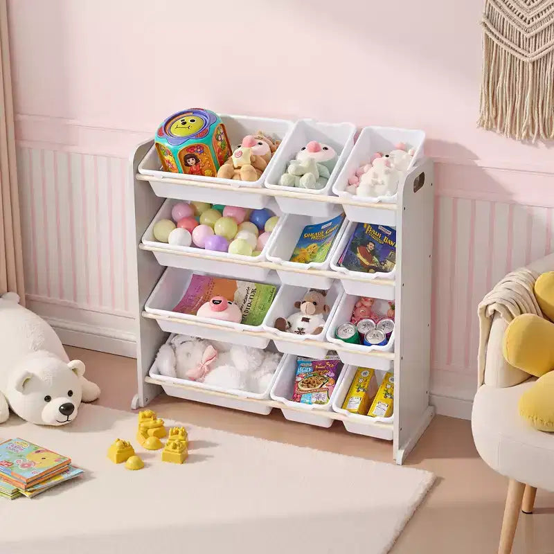 Kids Toy 12 , Wooden Toy Rack for Toddlers, Large-Capacity Playroom for Books or Toys