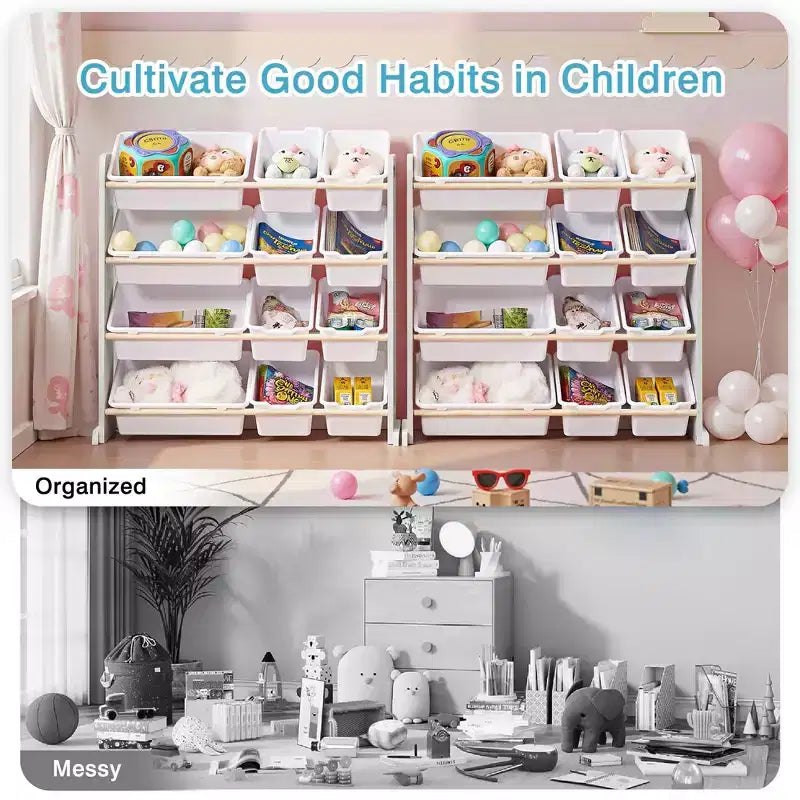 Kids Toy 12 , Wooden Toy Rack for Toddlers, Large-Capacity Playroom for Books or Toys