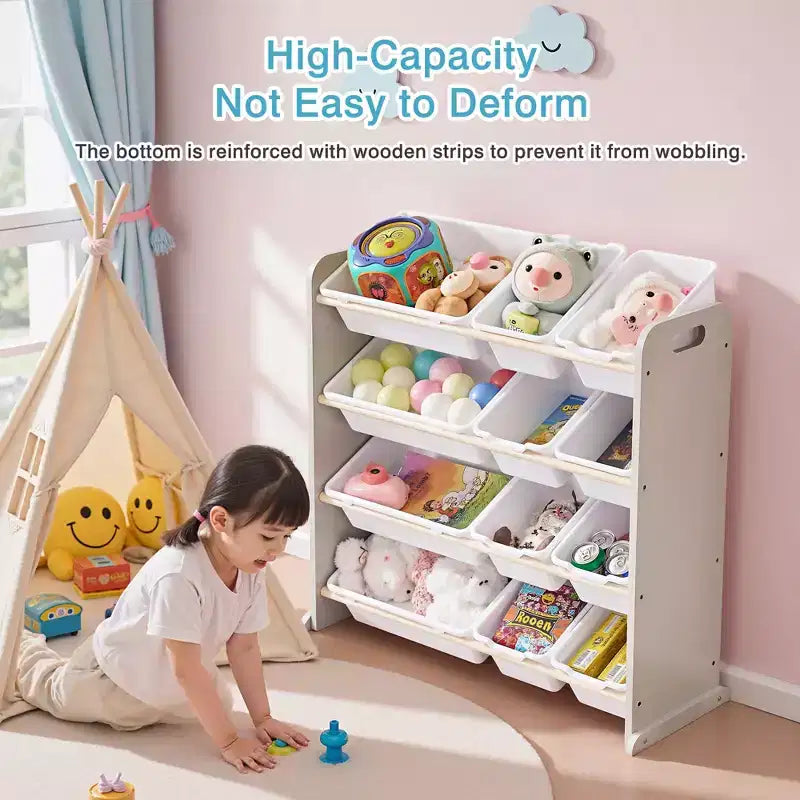 Kids Toy 12 , Wooden Toy Rack for Toddlers, Large-Capacity Playroom for Books or Toys