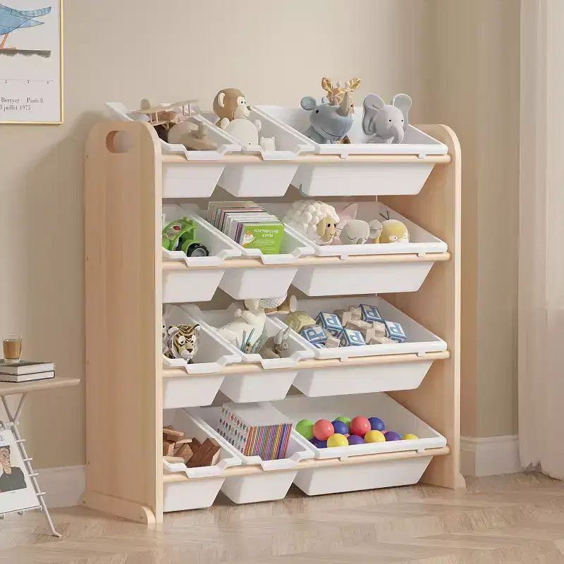 Kids Toy 12 , Wooden Toy Rack for Toddlers, Large-Capacity Playroom for Books or Toys