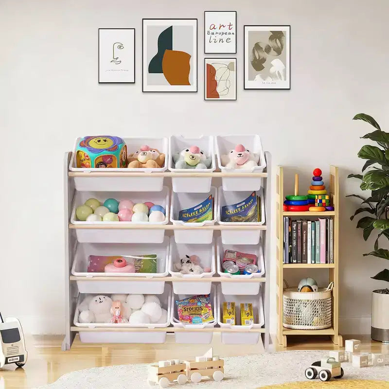 Kids Toy 12 , Wooden Toy Rack for Toddlers, Large-Capacity Playroom for Books or Toys