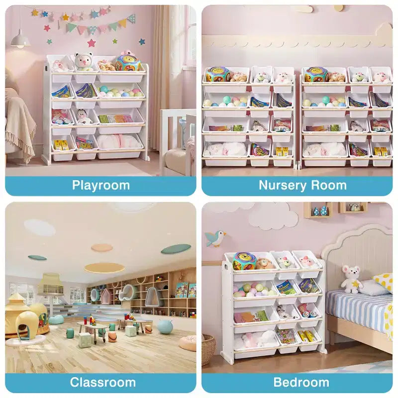 Kids Toy 12 , Wooden Toy Rack for Toddlers, Large-Capacity Playroom for Books or Toys