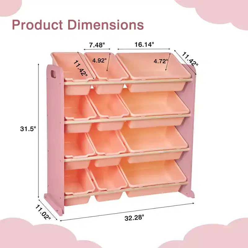 Kids Toy 12 , Wooden Toy Rack for Toddlers, Large-Capacity Playroom for Books or Toys