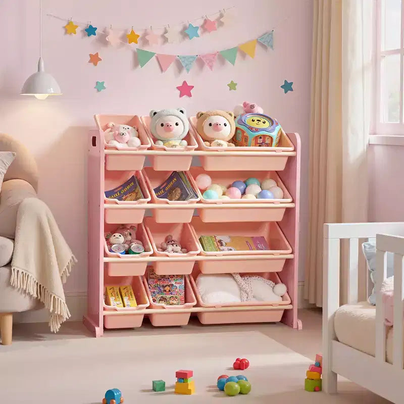 Kids Toy 12 , Wooden Toy Rack for Toddlers, Large-Capacity Playroom for Books or Toys