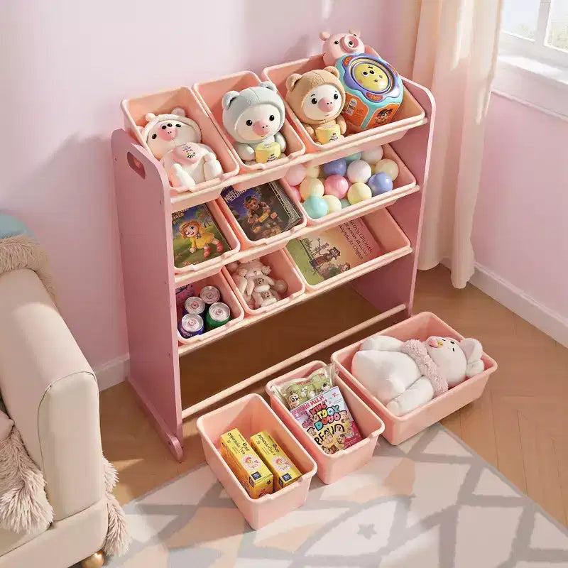 Kids Toy 12 , Wooden Toy Rack for Toddlers, Large-Capacity Playroom for Books or Toys