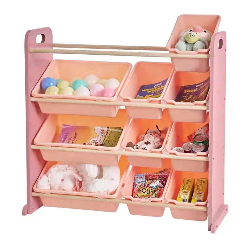 Kids Toy 12 , Wooden Toy Rack for Toddlers, Large-Capacity Playroom for Books or Toys