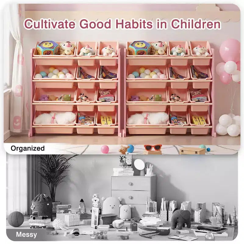 Kids Toy 12 , Wooden Toy Rack for Toddlers, Large-Capacity Playroom for Books or Toys