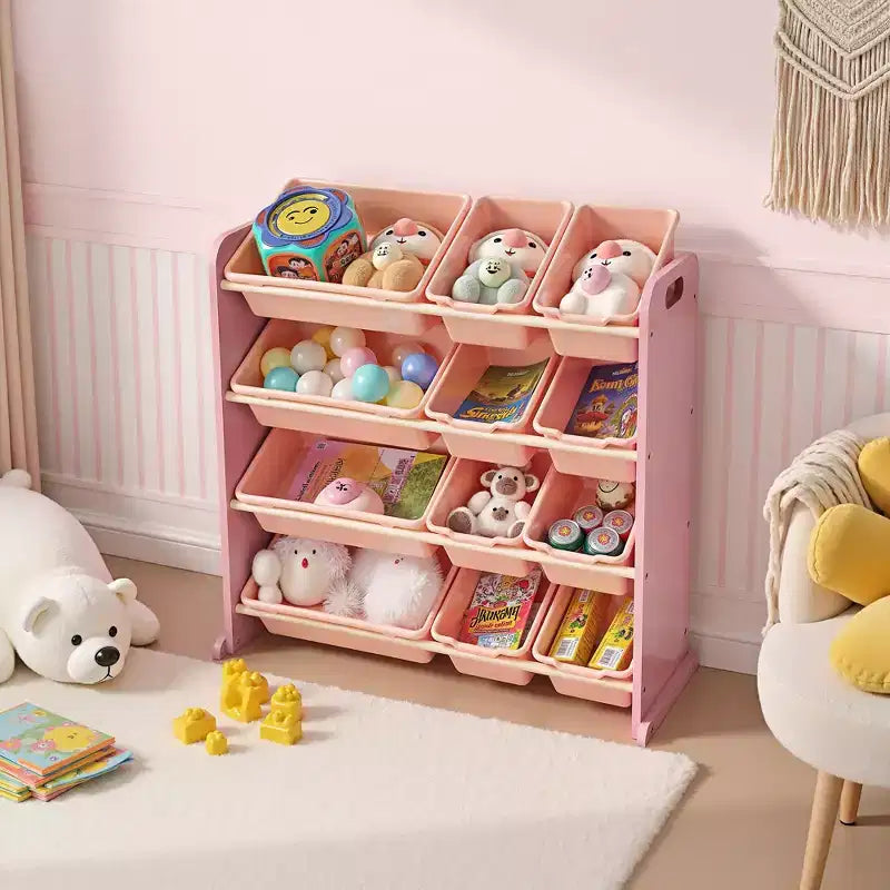 Kids Toy 12 , Wooden Toy Rack for Toddlers, Large-Capacity Playroom for Books or Toys