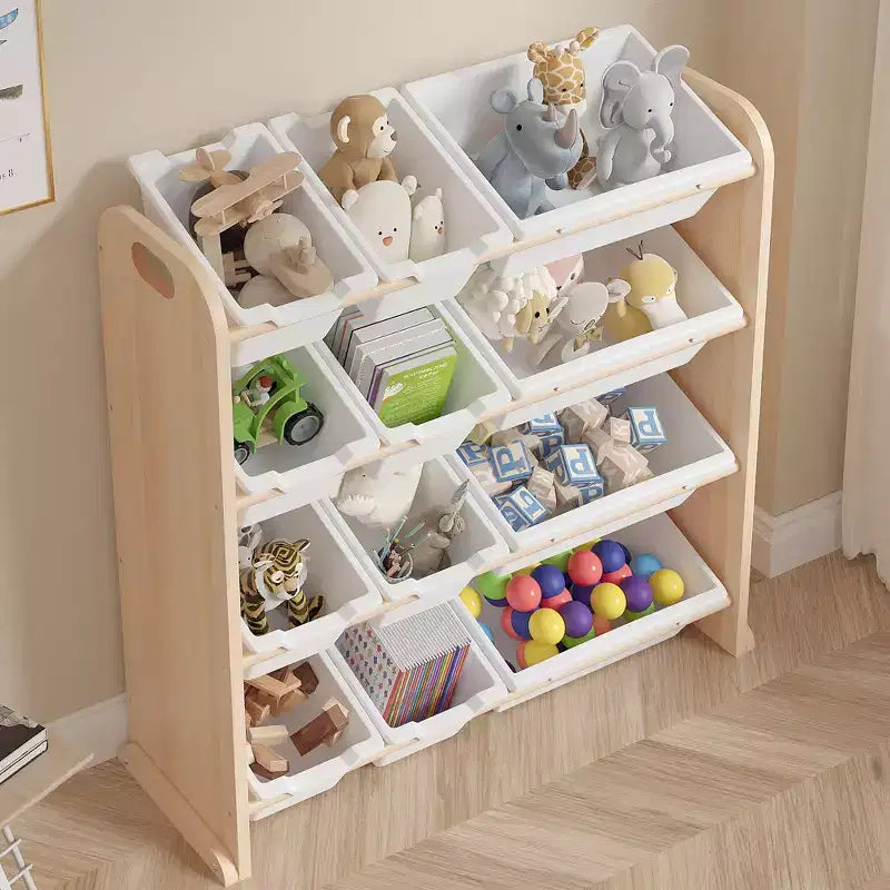 Kids Toy 12 , Wooden Toy Rack for Toddlers, Large-Capacity Playroom for Books or Toys