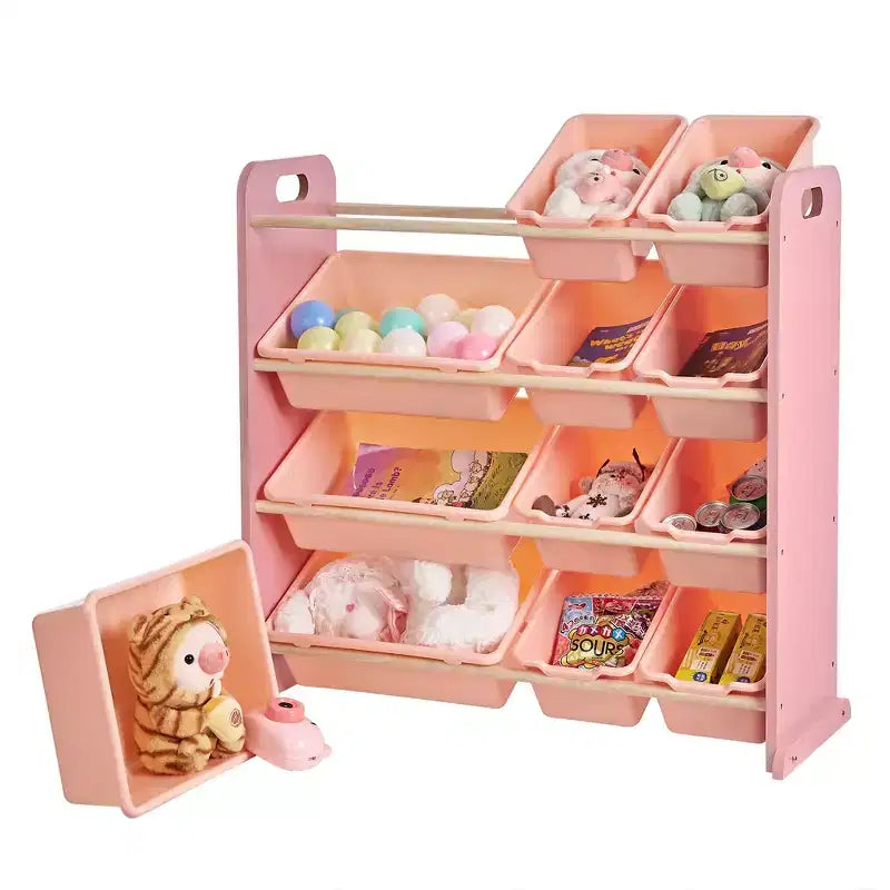 Kids Toy 12 , Wooden Toy Rack for Toddlers, Large-Capacity Playroom for Books or Toys