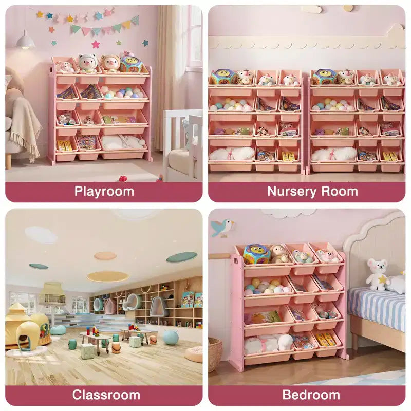 Kids Toy 12 , Wooden Toy Rack for Toddlers, Large-Capacity Playroom for Books or Toys