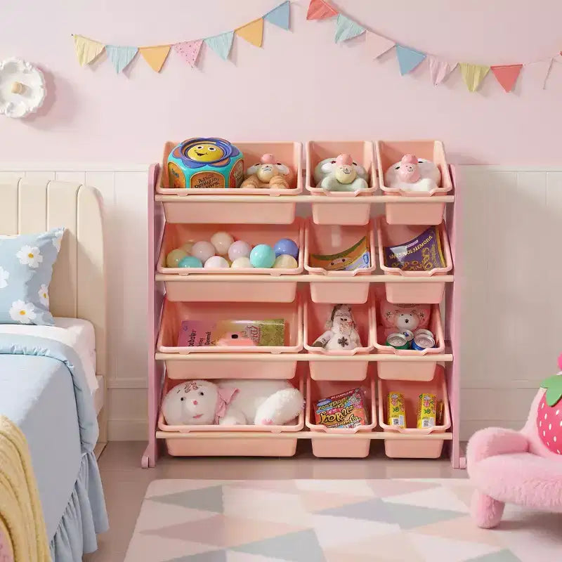 Kids Toy 12 , Wooden Toy Rack for Toddlers, Large-Capacity Playroom for Books or Toys