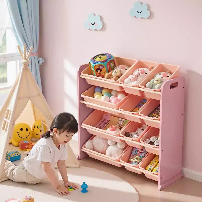 Kids Toy 12 , Wooden Toy Rack for Toddlers, Large-Capacity Playroom for Books or Toys
