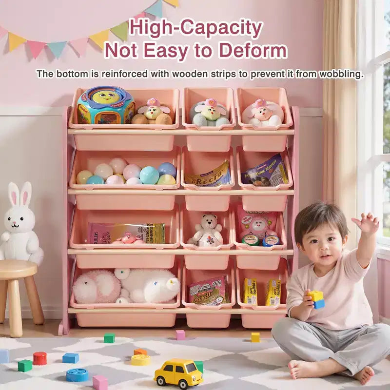 Kids Toy 12 , Wooden Toy Rack for Toddlers, Large-Capacity Playroom for Books or Toys