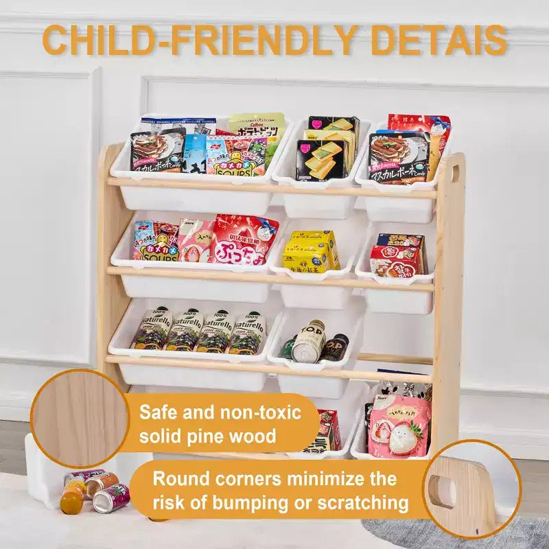 Kids Toy 12 , Wooden Toy Rack for Toddlers, Large-Capacity Playroom for Books or Toys