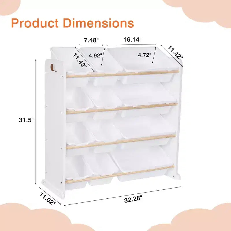 Kids Toy 12 , Wooden Toy Rack for Toddlers, Large-Capacity Playroom for Books or Toys