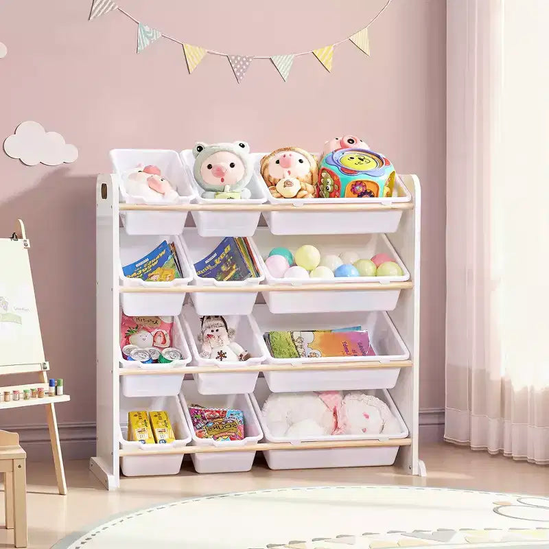 Kids Toy 12 , Wooden Toy Rack for Toddlers, Large-Capacity Playroom for Books or Toys