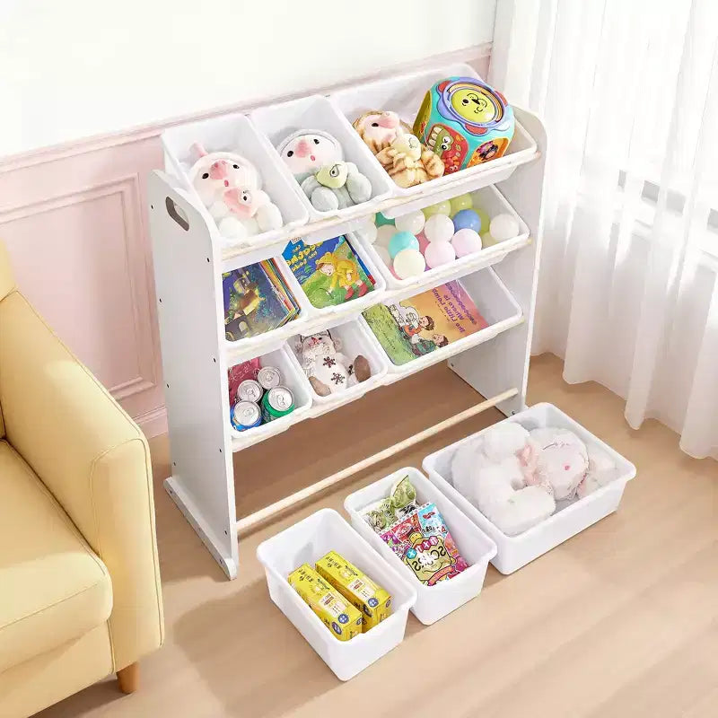 Kids Toy 12 , Wooden Toy Rack for Toddlers, Large-Capacity Playroom for Books or Toys