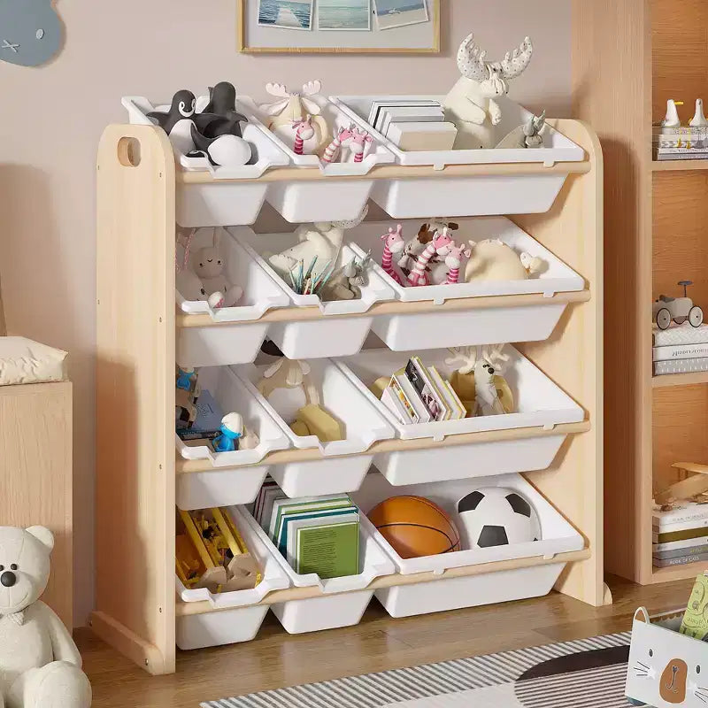 Kids Toy 12 , Wooden Toy Rack for Toddlers, Large-Capacity Playroom for Books or Toys