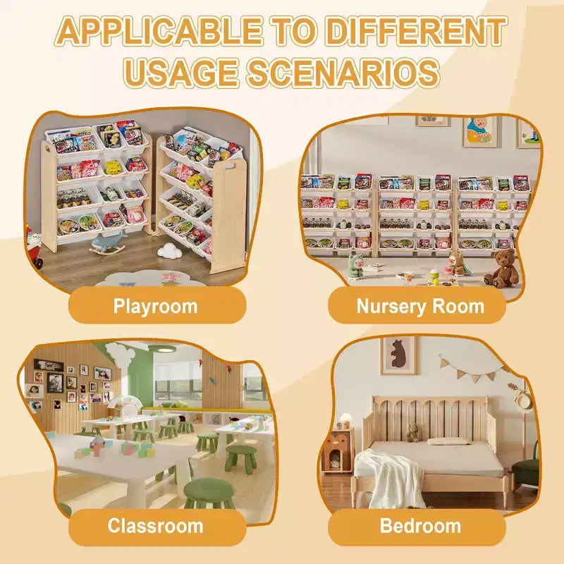 Kids Toy 12 , Wooden Toy Rack for Toddlers, Large-Capacity Playroom for Books or Toys