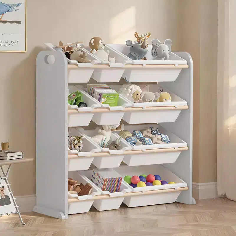 Kids Toy 12 , Wooden Toy Rack for Toddlers, Large-Capacity Playroom for Books or Toys