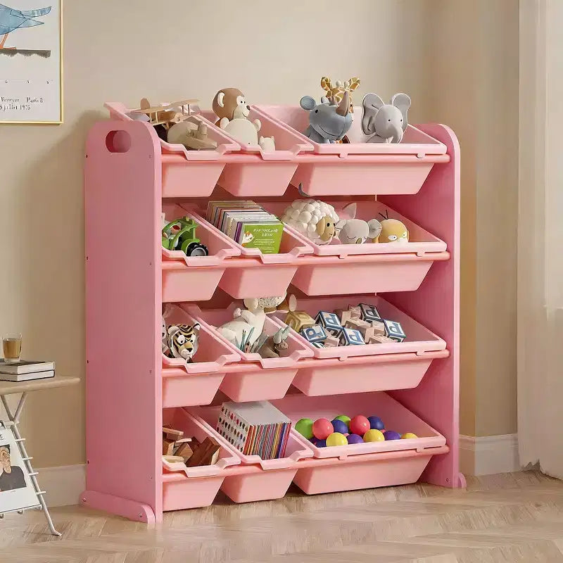 Kids Toy 12 , Wooden Toy Rack for Toddlers, Large-Capacity Playroom for Books or Toys