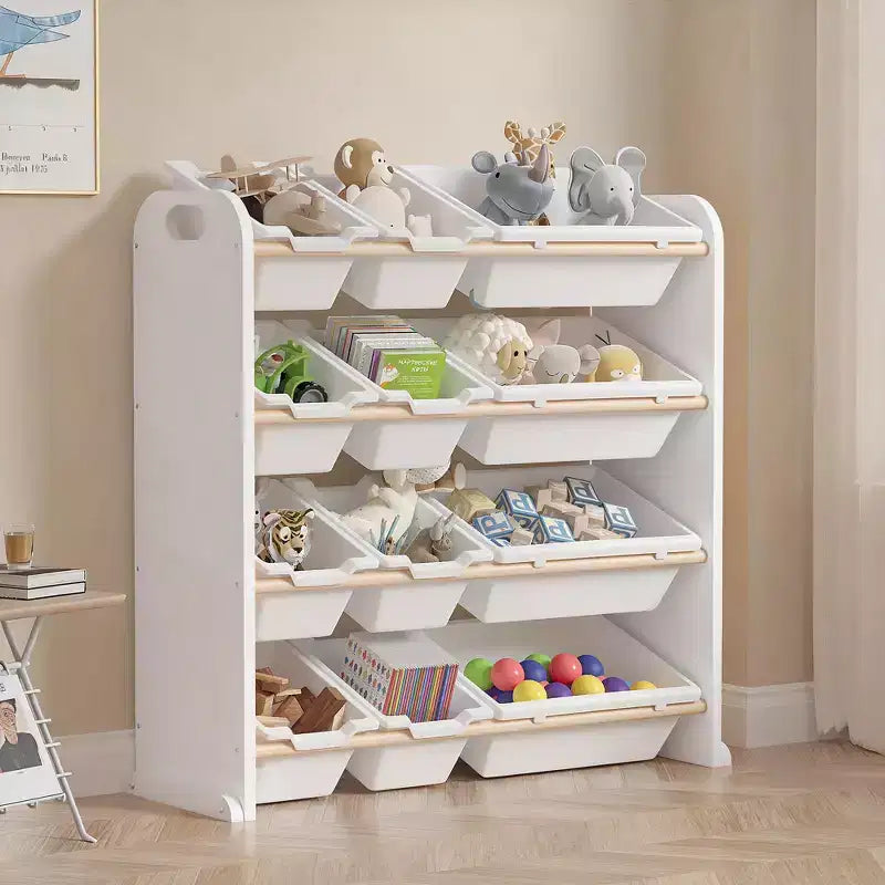 Kids Toy 12 , Wooden Toy Rack for Toddlers, Large-Capacity Playroom for Books or Toys
