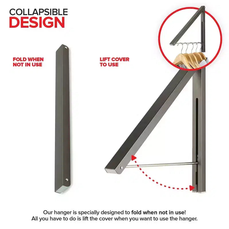 Wall-Mounted Retractable Foldable Clothing Rack, Gray