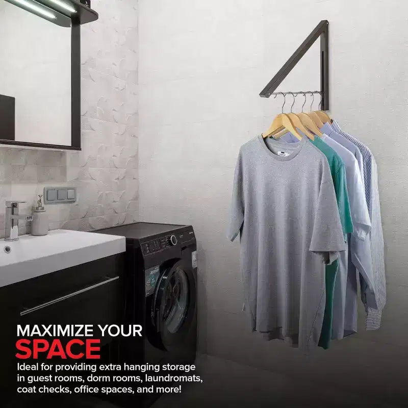 Wall-Mounted Retractable Foldable Clothing Rack, Gray