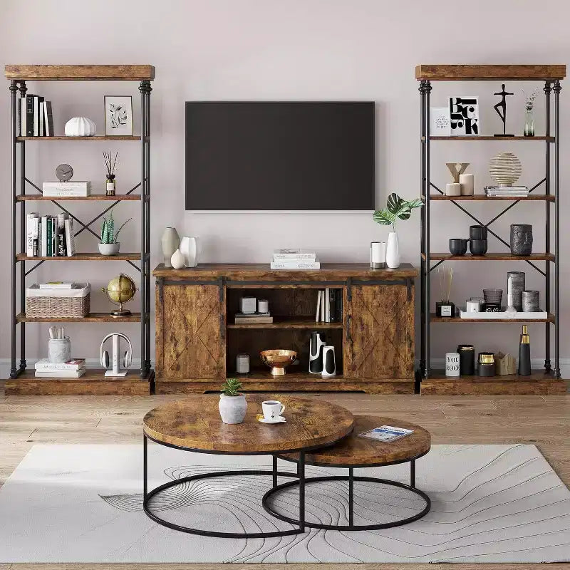 6 Tier Wooden Industrial Bookshelf,Open Shelf with Metal Frame,Large Grey Display Shelf for Bedroom,Living Room,Office