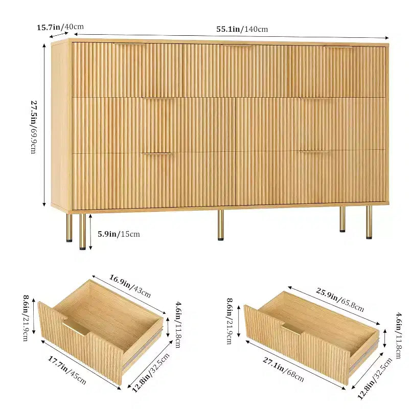 7 Drawers Dresser for Bedroom, Fluted Dresser Chest of Drawers with Handle, Wood Modern Dressers for Closet,Bedroom Storage Organizer for Living Room