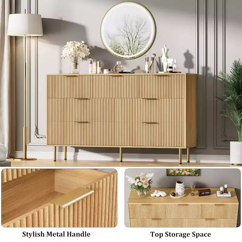 7 Drawers Dresser for Bedroom, Fluted Dresser Chest of Drawers with Handle, Wood Modern Dressers for Closet,Bedroom Storage Organizer for Living Room