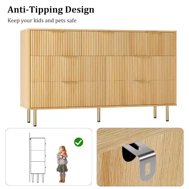 7 Drawers Dresser for Bedroom, Fluted Dresser Chest of Drawers with Handle, Wood Modern Dressers for Closet,Bedroom Storage Organizer for Living Room