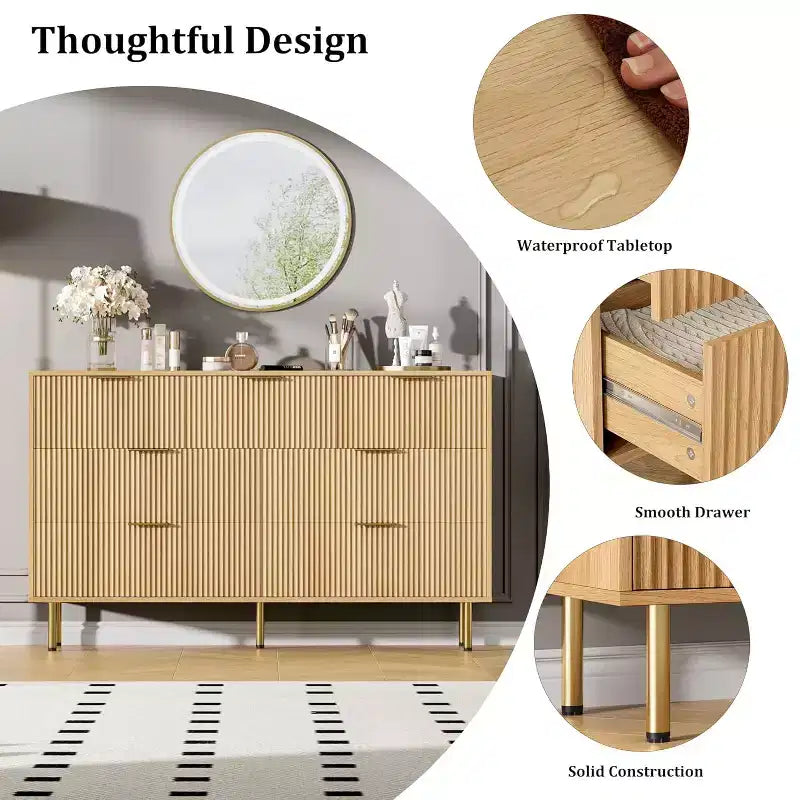 7 Drawers Dresser for Bedroom, Fluted Dresser Chest of Drawers with Handle, Wood Modern Dressers for Closet,Bedroom Storage Organizer for Living Room