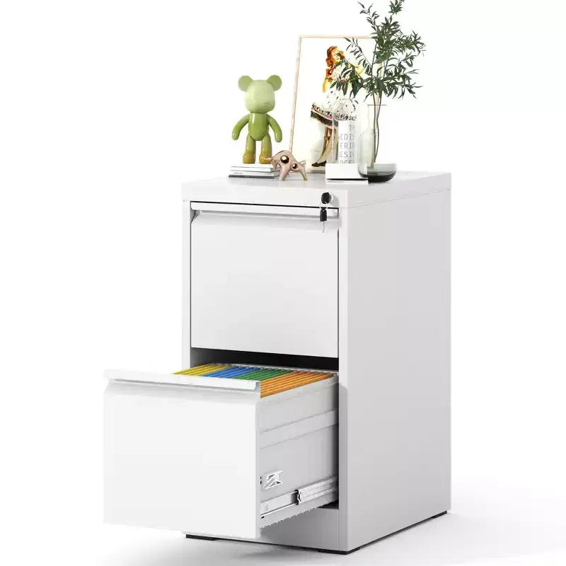 VIYET 28H 2-Drawer White Metal Vertical File Cabinet with Lock, Steel Filing Cabinet for Home Office, Fits A4/Legal/Letter Size