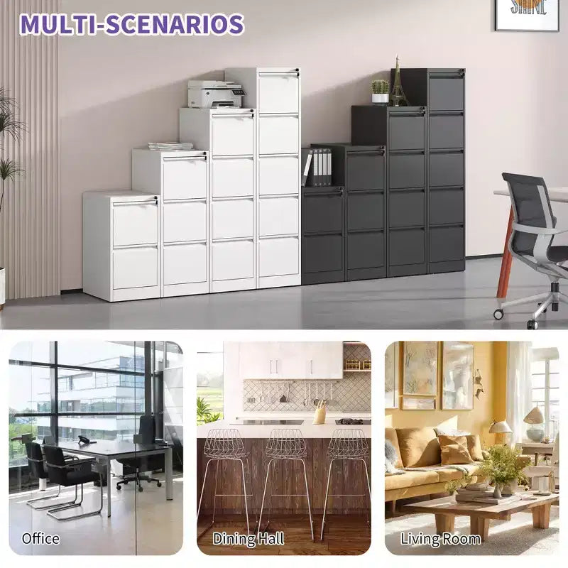 28H 2-Drawer White Metal Vertical File Cabinet with Lock, Steel Filing Cabinet for Home Office, Fits A4/Legal/Letter Size