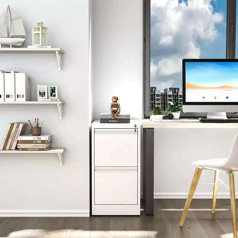 28H 2-Drawer White Metal Vertical File Cabinet with Lock, Steel Filing Cabinet for Home Office, Fits A4/Legal/Letter Size