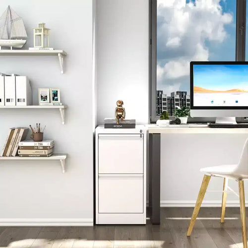 28H 2-Drawer White Metal Vertical File Cabinet with Lock, Steel Filing Cabinet for Home Office, Fits A4/Legal/Letter Size