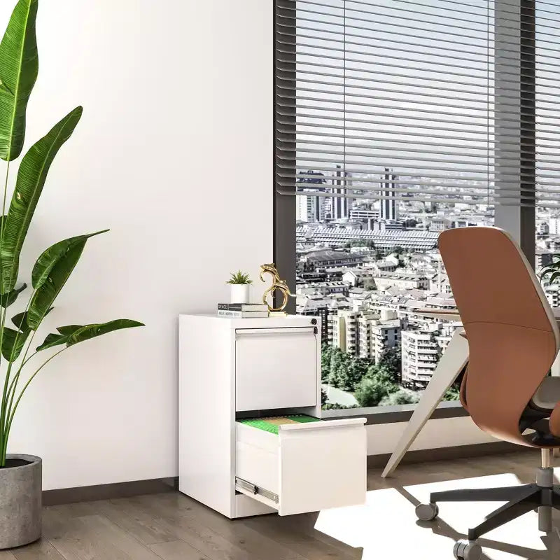 28H 2-Drawer White Metal Vertical File Cabinet with Lock, Steel Filing Cabinet for Home Office, Fits A4/Legal/Letter Size