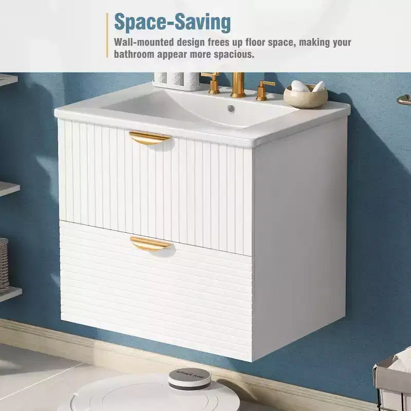 48 Wall Bathroom Cabinet with 2 Vanities and Drawers, Bathroom Vanity Sink Combo with Storage , White