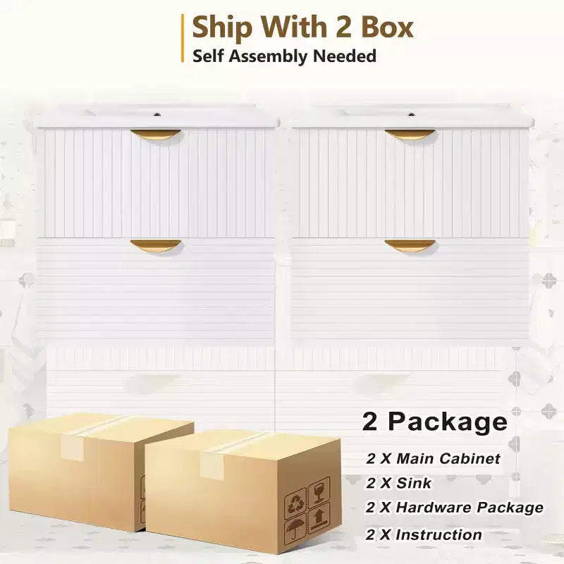 48 Wall Bathroom Cabinet with 2 Vanities and Drawers, Bathroom Vanity Sink Combo with Storage , White